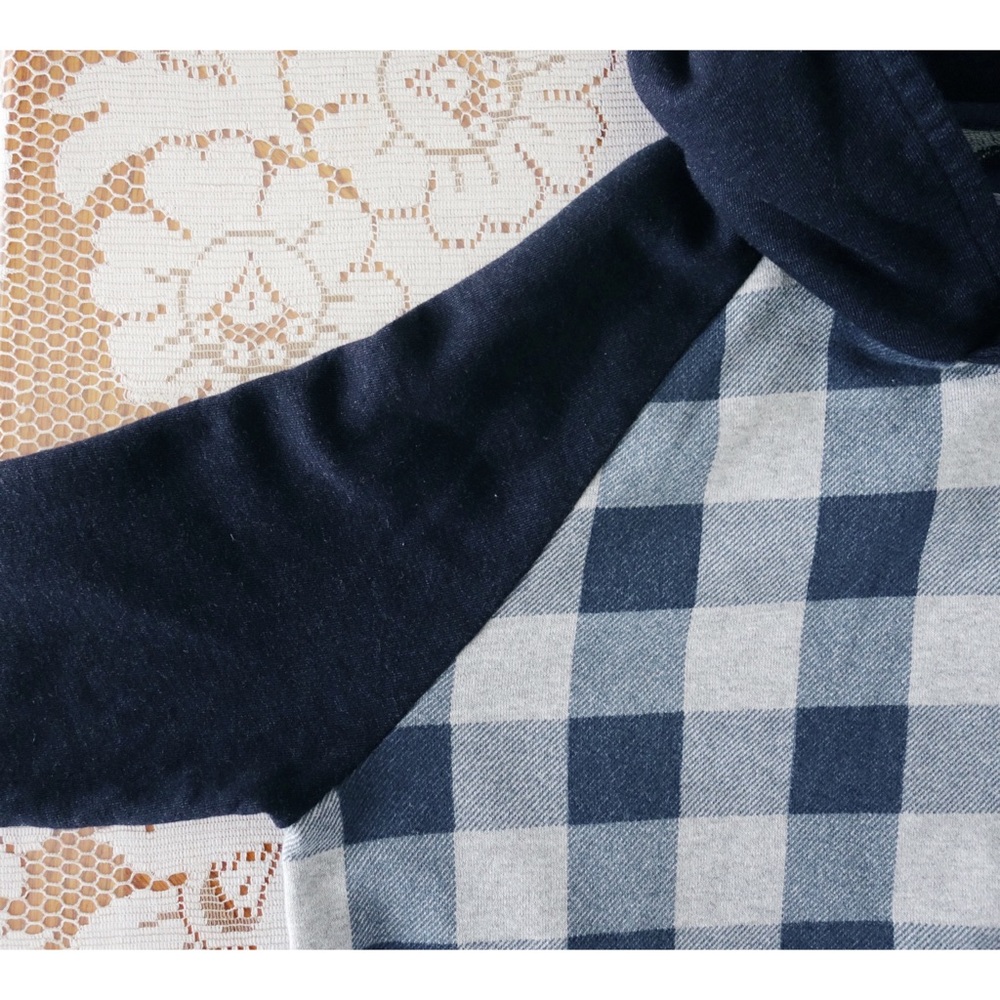 Blue Blue Japan Indigo Blue Check Plaid Front Hoodie Sweatshirt sz 3 US L NWT - Picture 5 of 5